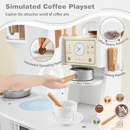 Wooden Kids Kitchen Playset with Coffee Maker for 3+ Years Old-White