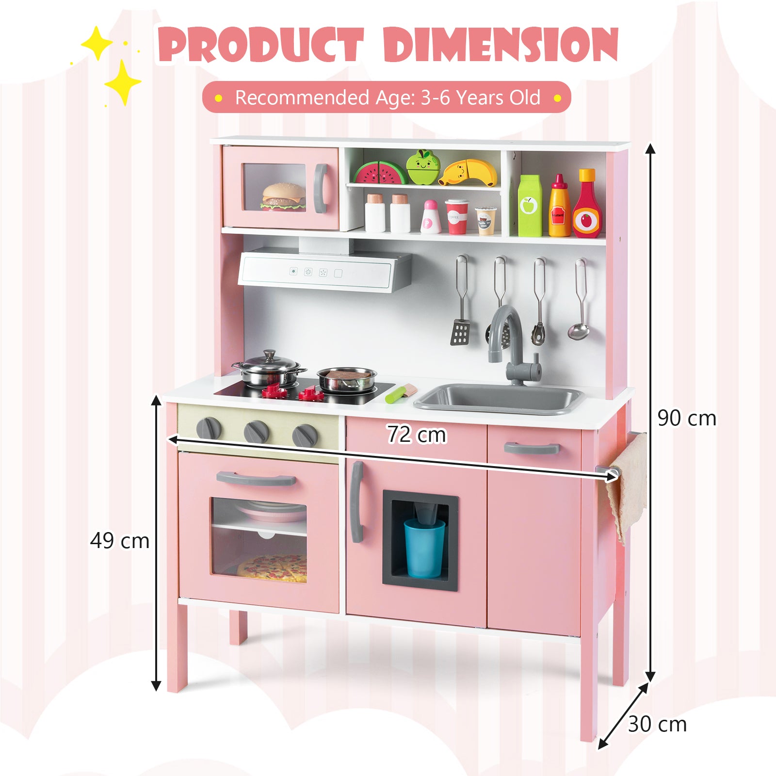 Wooden Kids Play Kitchen Set with Microwave Stoves Oven-Light Pink