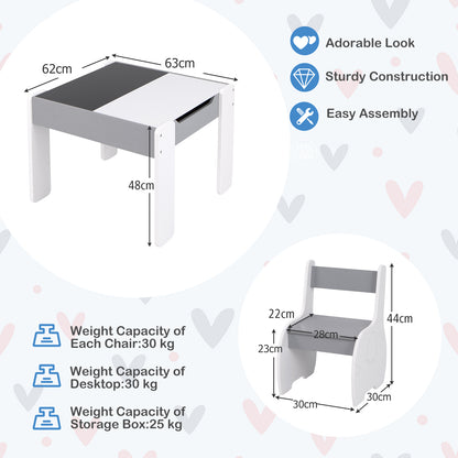 Wooden Kids Table and Chair Set with Hidden Storage-Gray &amp;amp; White