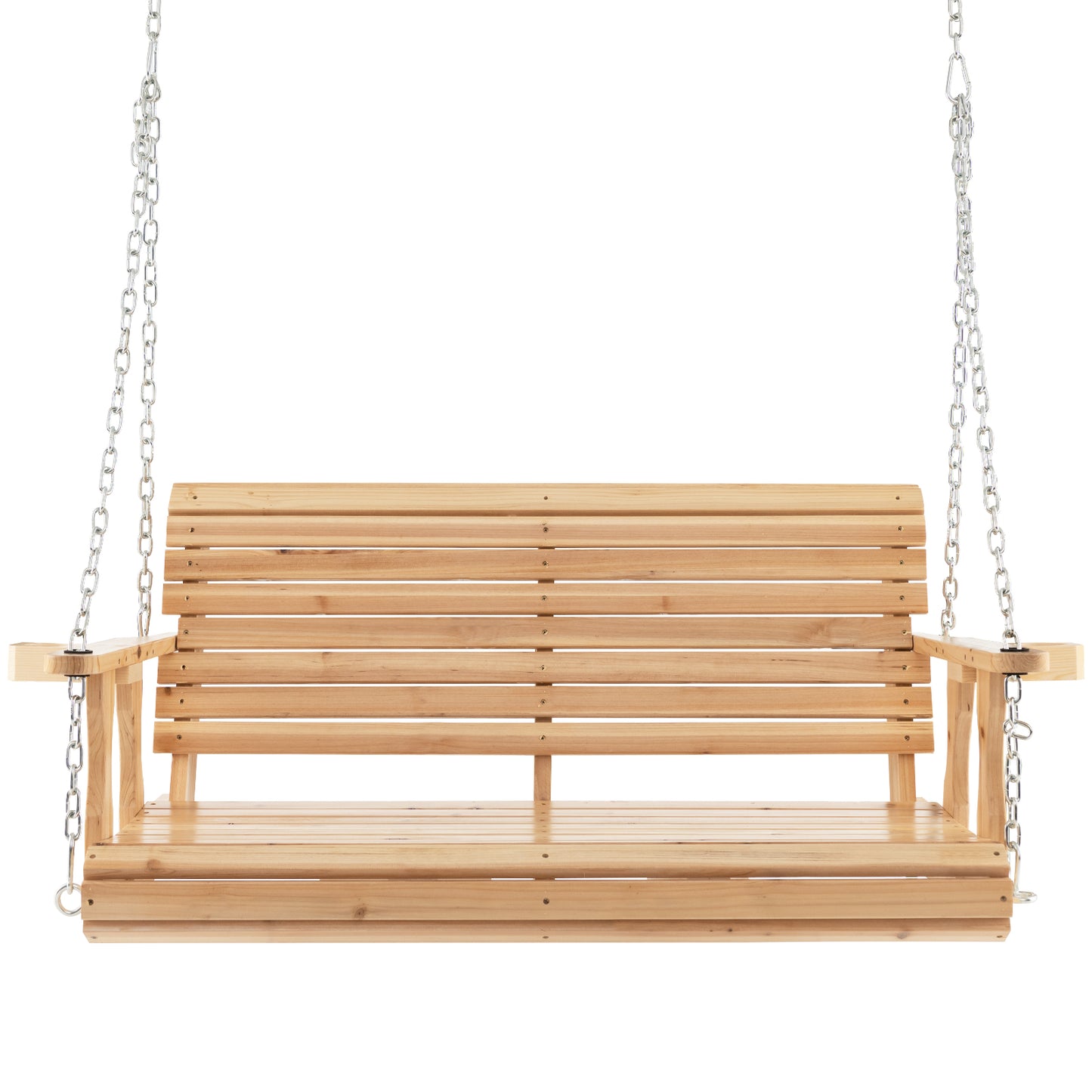 149cm Wooden Porch Swing with Cup Holders Outdoor Hanging Bench
