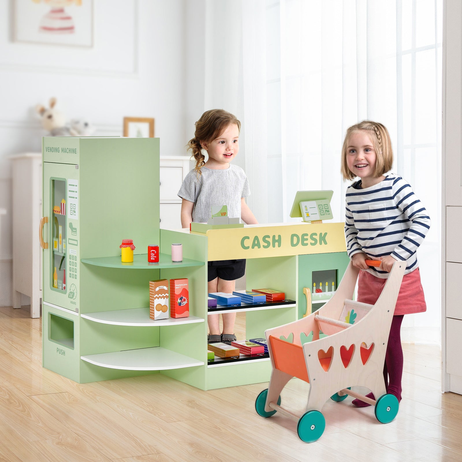 Kids Wooden Grocery Store Supermarket Play Toy Set-Green