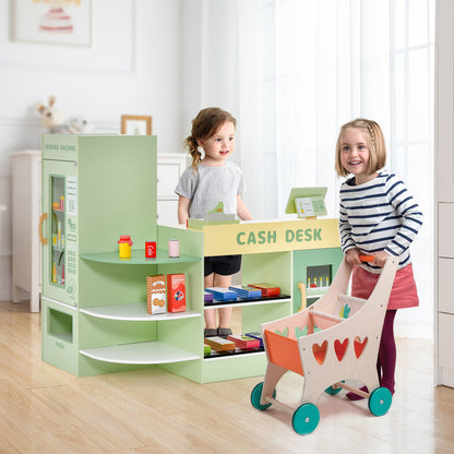 Kids Wooden Grocery Store Supermarket Play Toy Set-Green