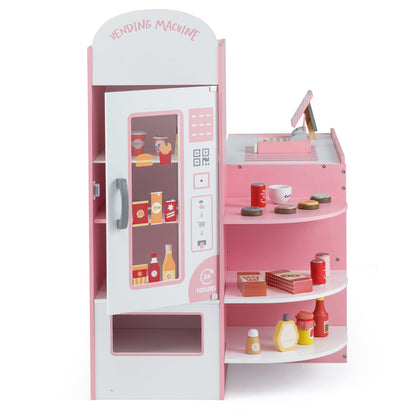 Wooden Supermarket Play Toy Set with Cash Register and POS Machine-Pink