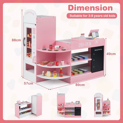 Wooden Supermarket Play Toy Set with Cash Register and POS Machine-Pink