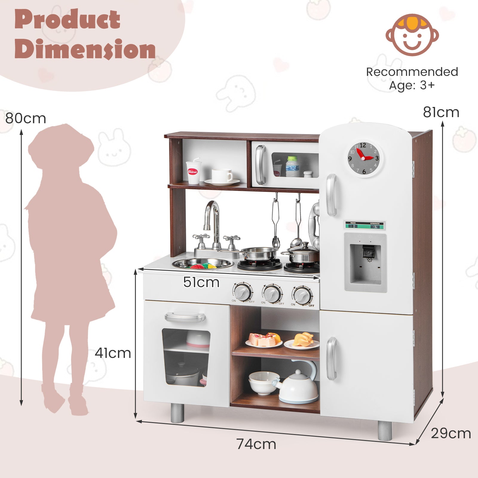 Wooden Toddler Kitchen Playset with Realistic Lights and Sounds-Brown