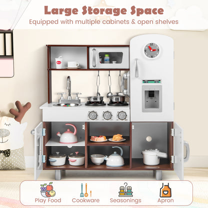 Wooden Toddler Kitchen Playset with Realistic Lights and Sounds-Brown
