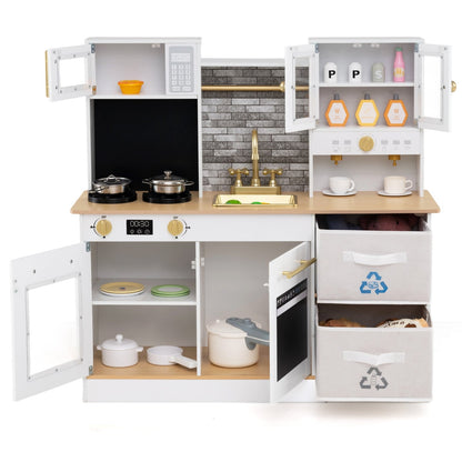Wooden play kitchen with stove and sounds childrens kitchen with sink-Natural