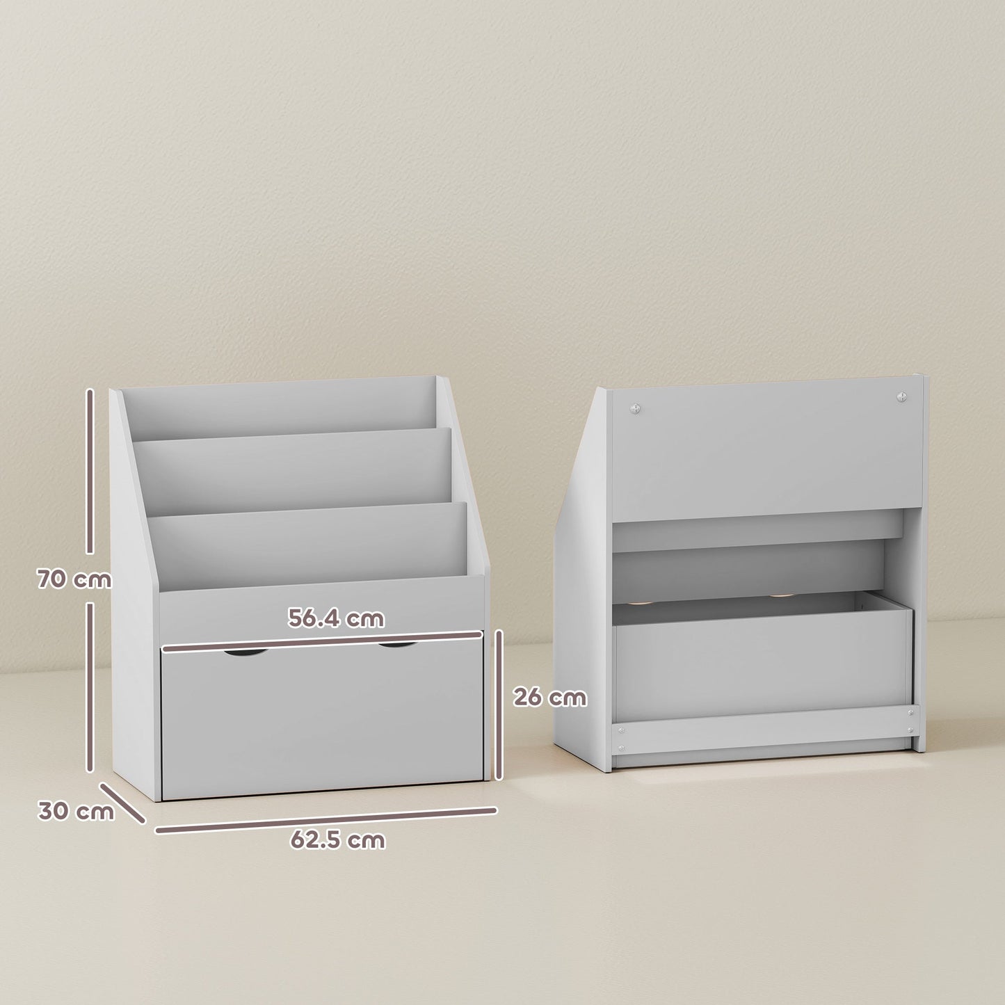 AIYAPLAY Bookcase for Kids with Shelves, Drawer, Bookcase for Bedroom, Playroom, Grey