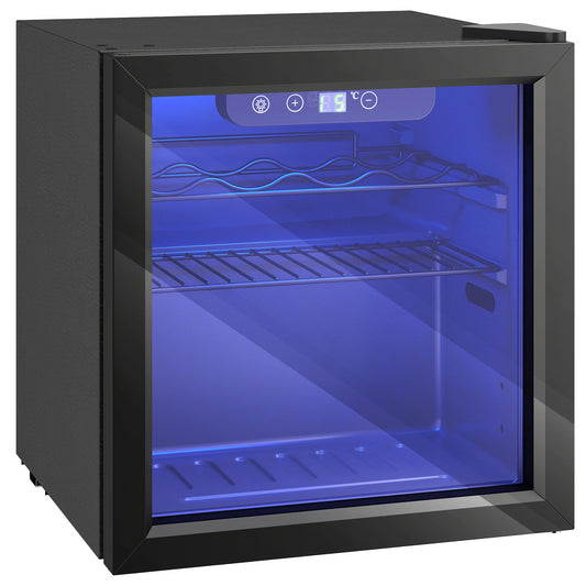 HOMCOM 12 Bottle Wine Cooler, 36 Litre Capacity, 4-16Â°C Under Counter Drinks Beer Wine Fridge with Glass Door, LED Light, Black