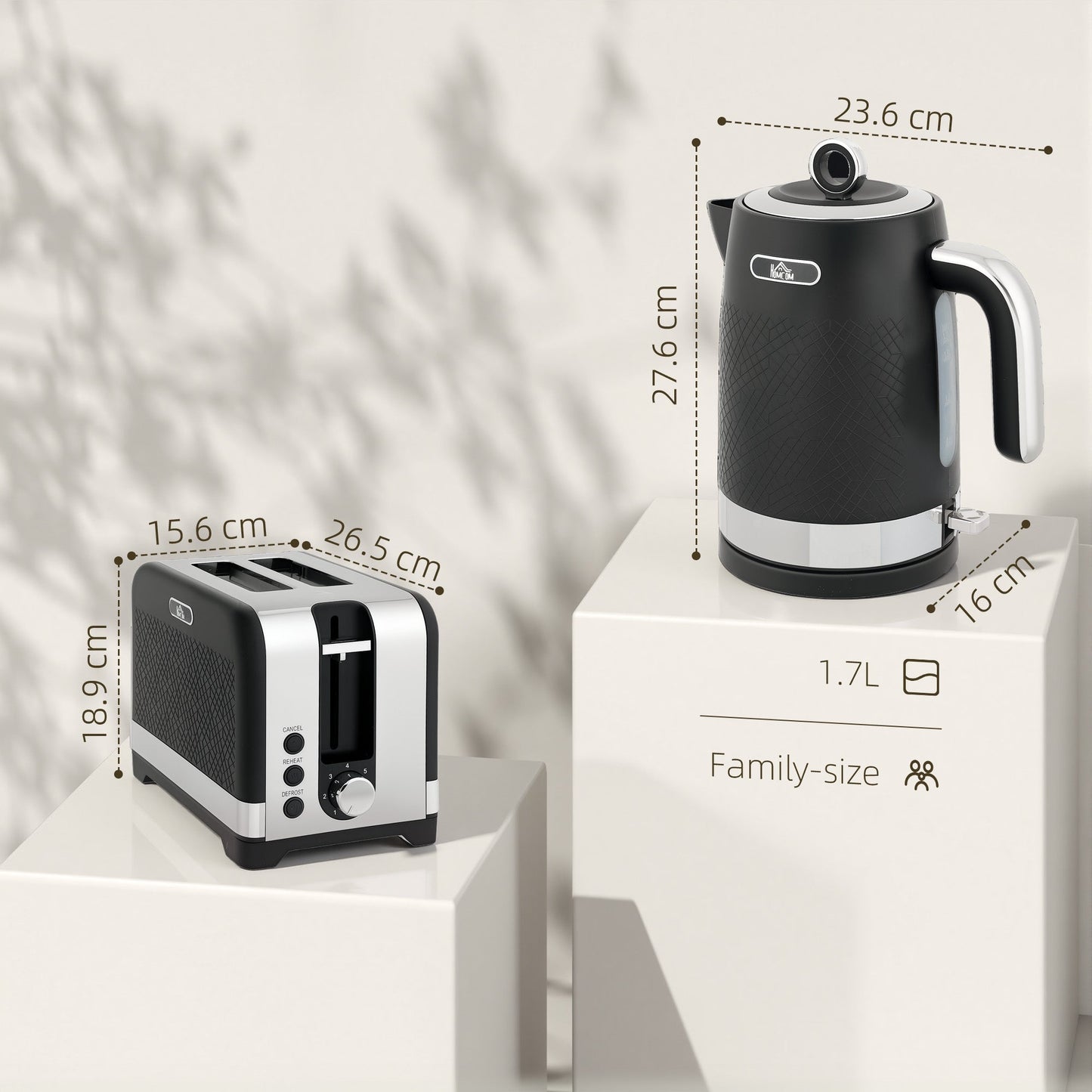 HOMCOM Sleek Textured Kettle and Toaster Set - Black