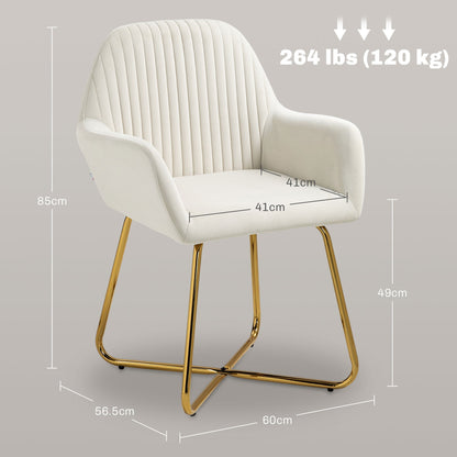 HOMCOM Modern Arm Chair Set of 2 Upholstered Accent Chair with Metal Base for Living Room Cream White