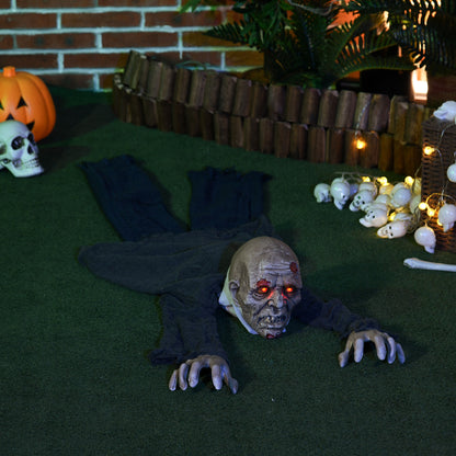 HOMCOM 5.2ft Life Size Outdoor Halloween Decoration Crawling Zombie, Animated Prop Decor with Sound and Motion Activated, Light Up Eyes, Howling Sound, Posable Arms
