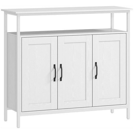 HOMCOM Industrial Kitchen Sideboard with Open Shelf, 2 Cabinets, Adjustable Shelves for Living Room, Dining Room, White
