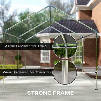 Outsunny 3 x 6m Heavy Duty Carport Garage Car Shelter Galvanized Steel Outdoor Open Canopy Tent Water UV Resistant Waterproof, Grey