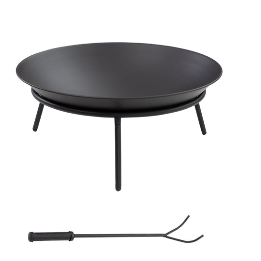 Outsunny Outdoor Fire Pit, Portable Round Firepit with Poker, for Garden, Camping, Bonfire, Picnic, Dia. 47 x 21 cm, Black