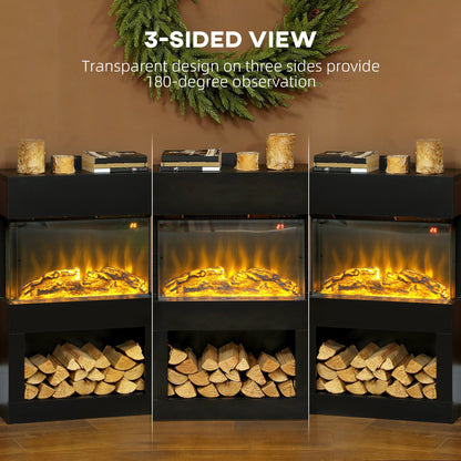 HOMCOM 19" Electric Fireplace with Surround, 3D Flame Effect, 6 Colours & 3 Brightness Levels, 1000W/2000W Black Electric Fire and Mantel Reach up to 30ãŽ¡ Space with Remote & Timer, 3 Sided View