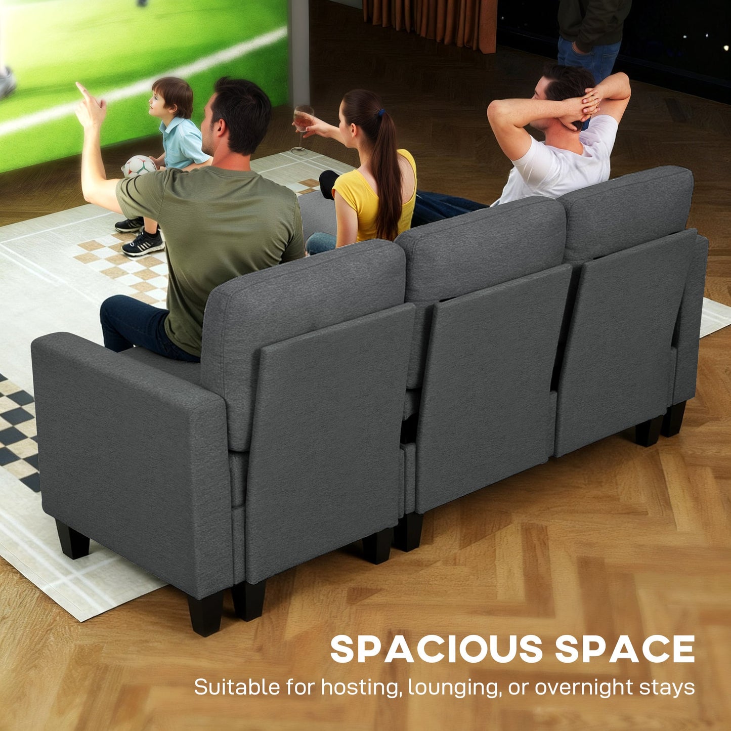 HOMCOM Three-Seater Storage Sofa Bed - Charcoal Grey
