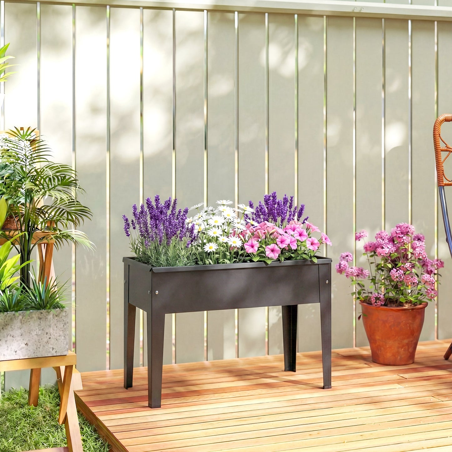 Outsunny Raised Planter, Metal Raised Garden Bed on Legs with Drainage Hole and Foot Covers, Black