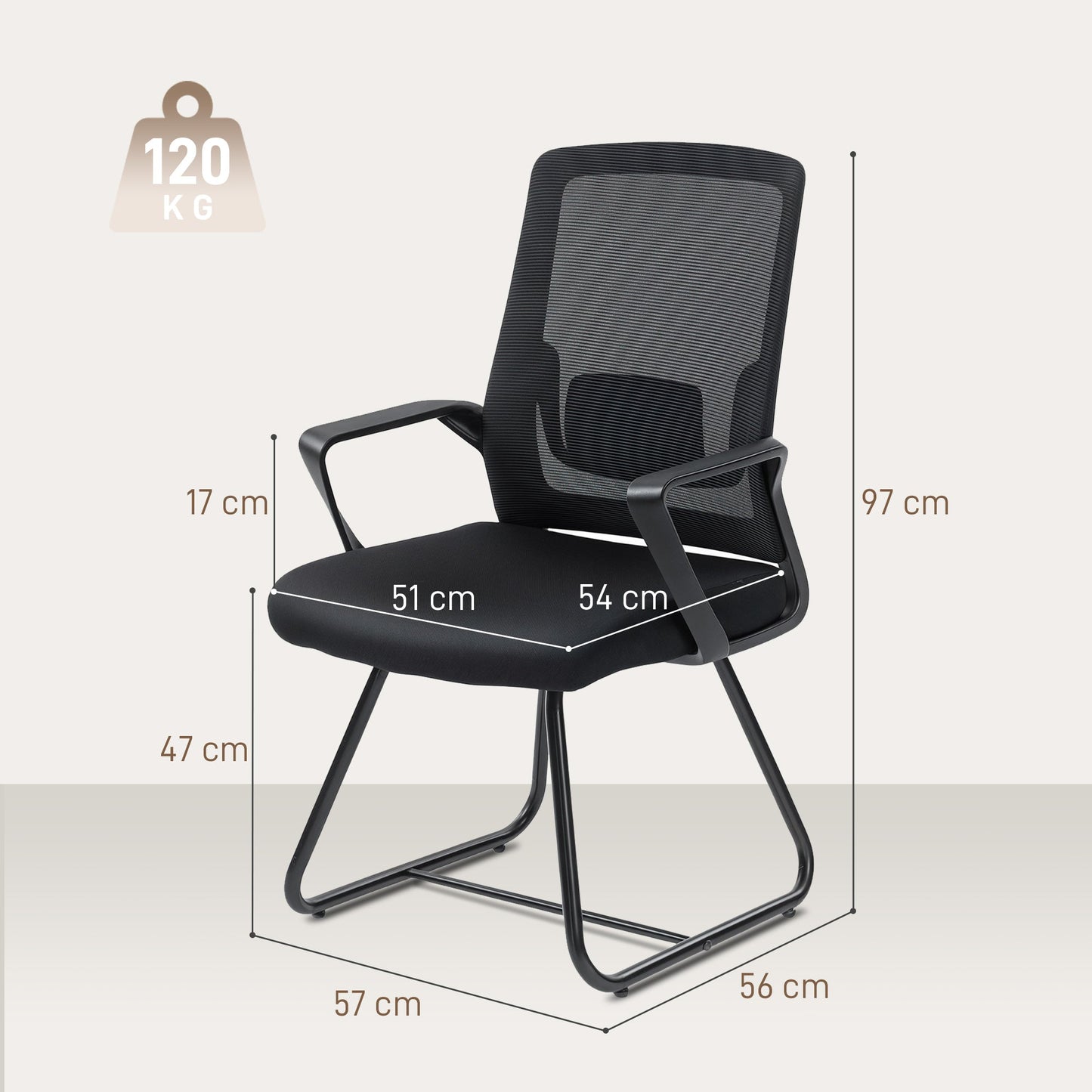 HOMCOM Desk Chair No Wheels, Office Chair with Mesh Back, Lumbar Support, Metal Base for Waiting Room, Conference Room, Black