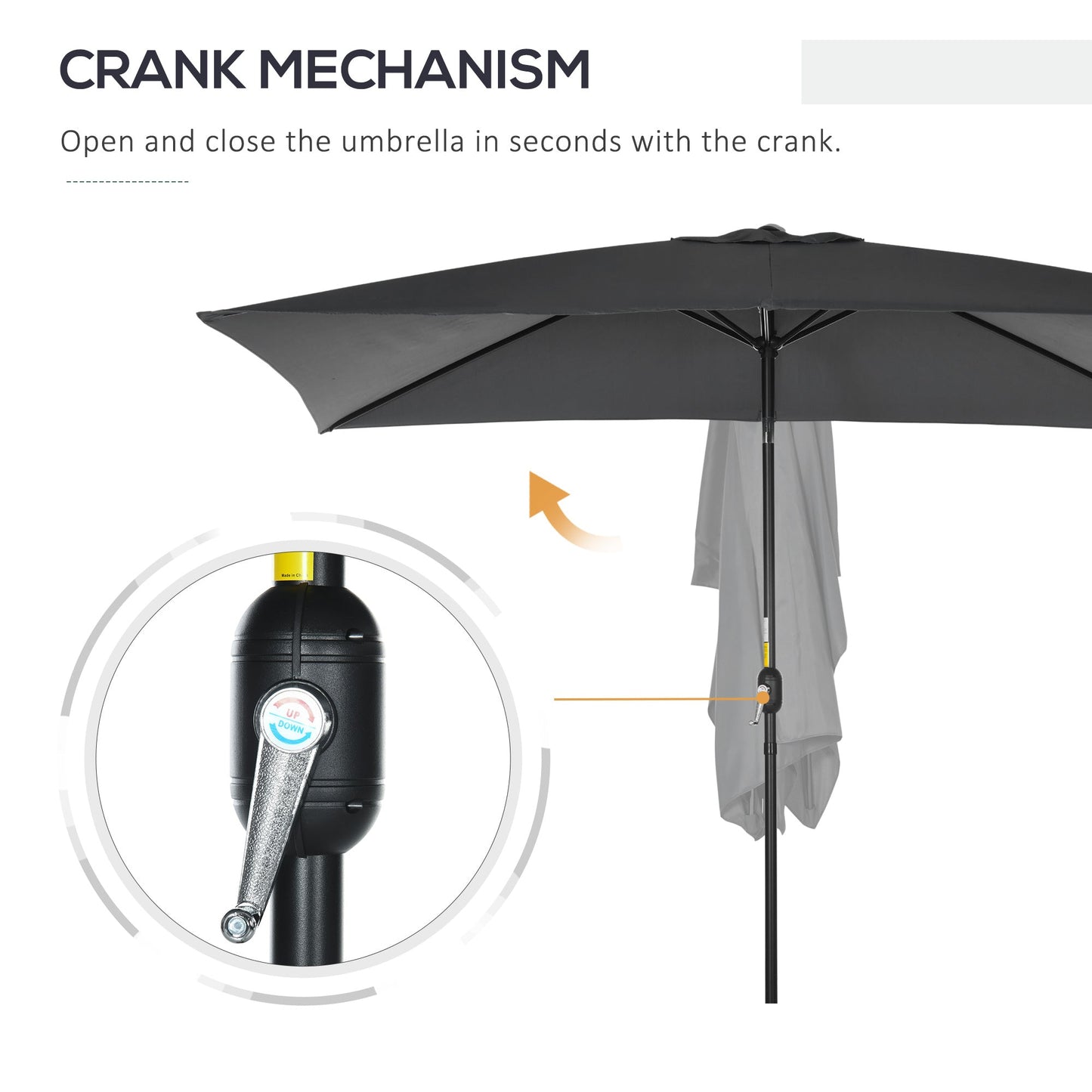 Outsunny 3x2m Patio Parasol Garden Umbrellas Canopy with Aluminium Tilt Crank Rectangular Sun Shade Steel, Black