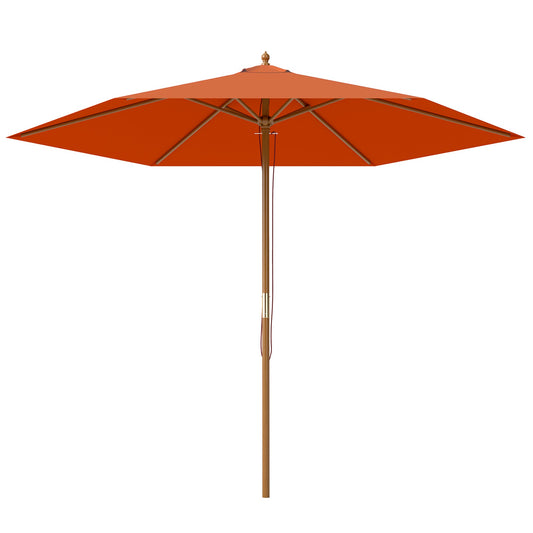 Outsunny 2.5m Wood Garden Parasol Sun Shade Patio Outdoor Wooden Umbrella Canopy, Table Market Umbrella with Vent, 38mm Pole, Rope Pulley Mechanism, Orange