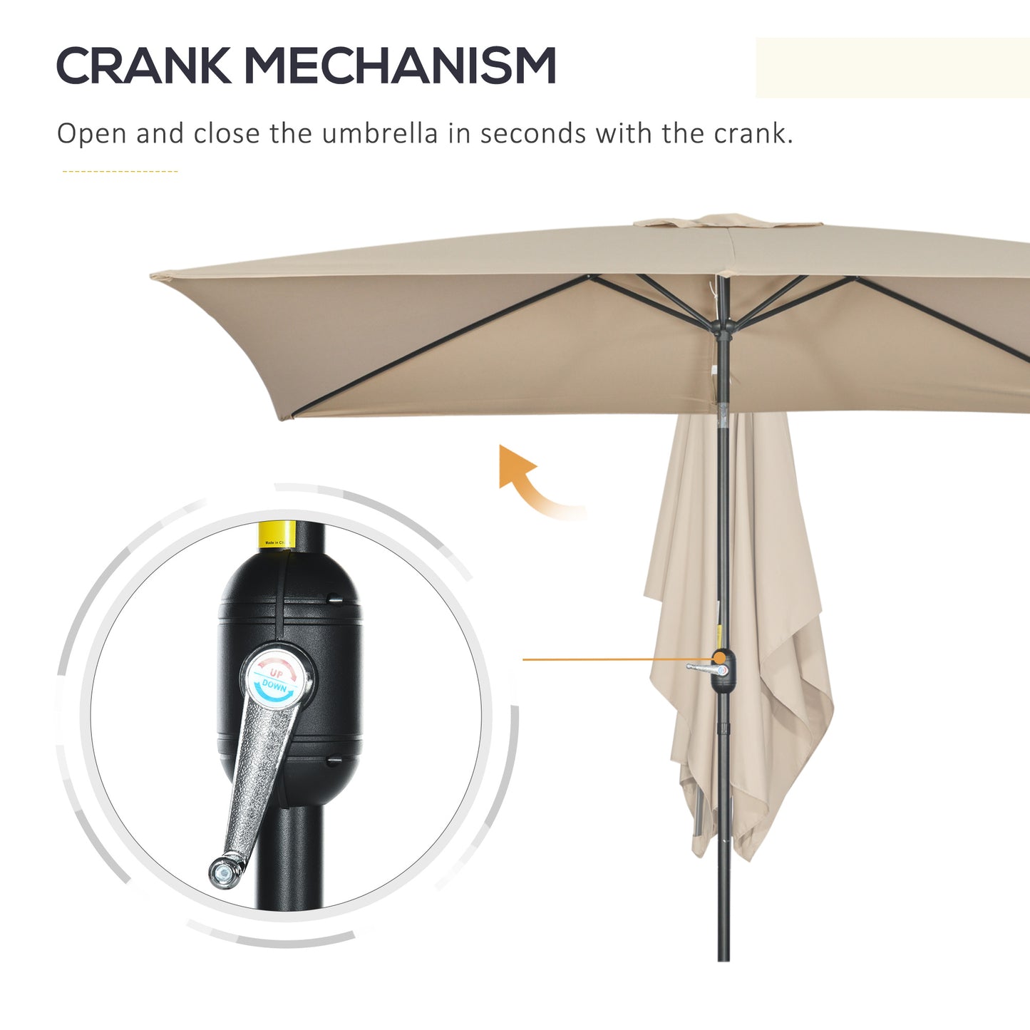 Outsunny 3x2m Garden Parasol Umbrella with Aluminium Pole, Tilt and Crank, Rectangular Outdoor Table Parasol Sun Shade for Patio, Khaki