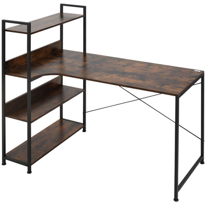 HOMCOM Office Desk with Storage Shelves, 120 CM Computer Desk, Industrial Study Table with Metal Frame for Home Office Small Space, Rustic Brown