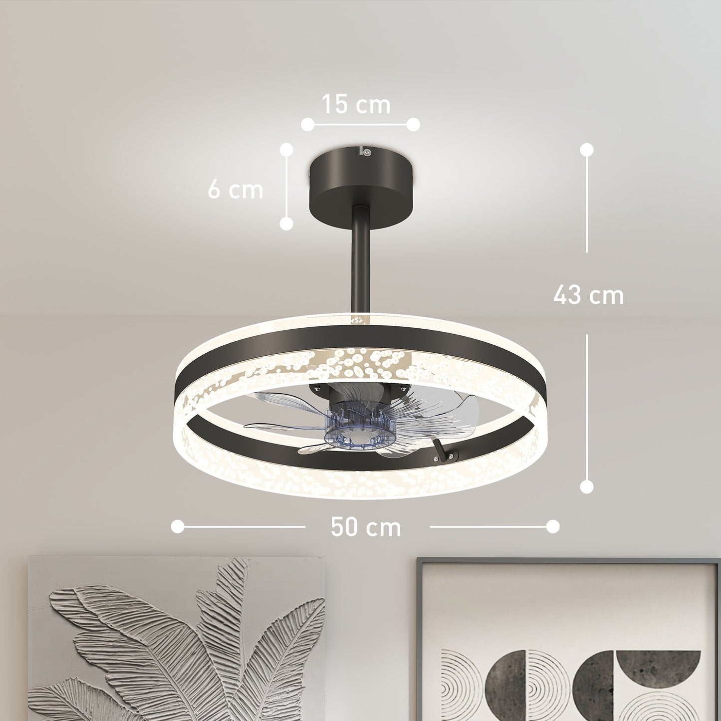HOMCOM Ceiling Fan with LED Light and Remote - Black