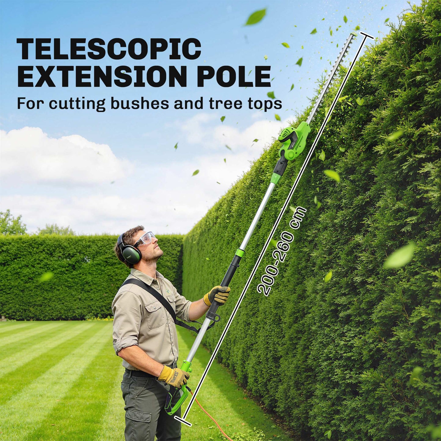 Outsunny 2.6m Corded Extendable Hedge Trimmer with 90Â° Adjustable Head, 450W Telescopic Electric Hedge Cutter Long Reach