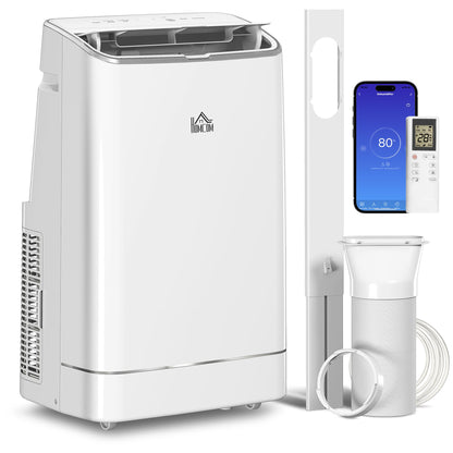 HOMCOM 14000 BTU Mobile Air Conditioner, 35m2, Smart Home WiFi, with Dehumidifier, Fan, 24H Timer, Window Kit, White