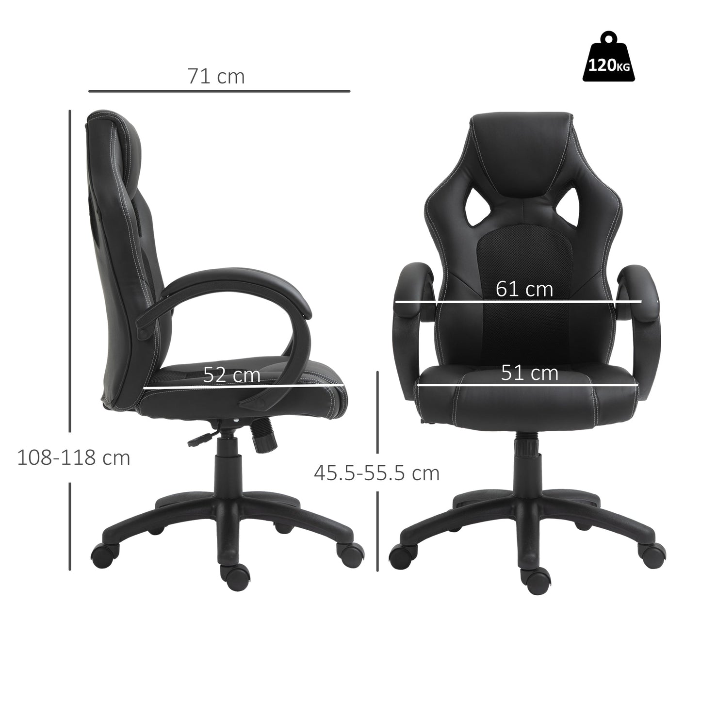 Vinsetto Office Chair Faux Leather Swivel Computer Desk Chair for Home Office with Wheels Armrests Black