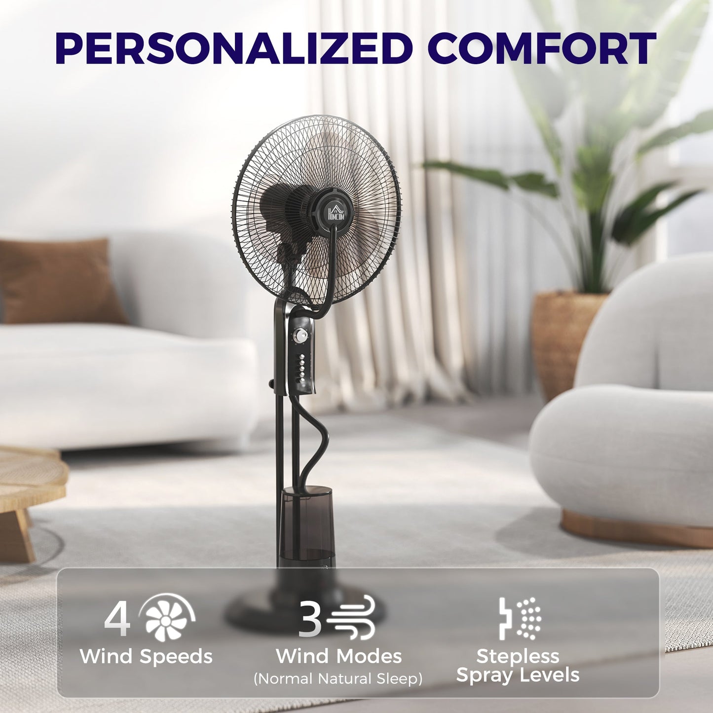 HOMCOM Pedestal Fan with Water Mist Spray, Spray Misting Fan with 70Â° Oscillation, Tilt Head, 3 Speeds, 3 Modes, Adjustable Mist, 3.2L Water Tank, for Home, 120 cm