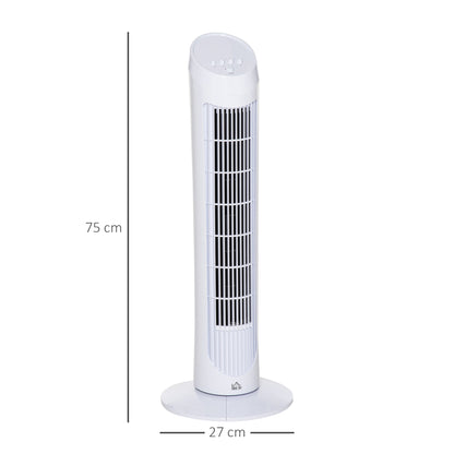 HOMCOM Tower Fan for Bedroom Cooling, 30 Inch Electric 70Â° Oscillating Fan with 3 Speed Settings, Standing Floor Fan for Home Office Indoor, White