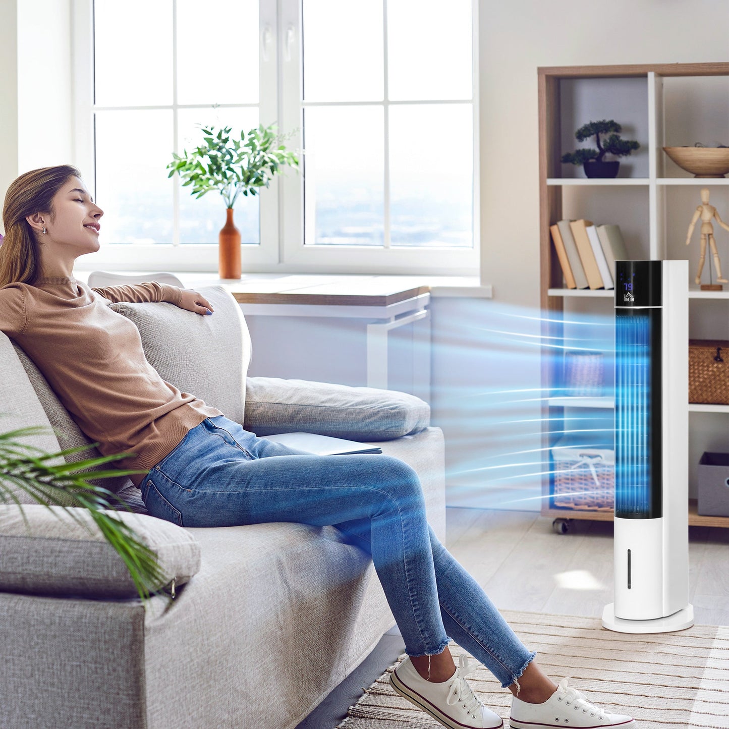 HOMCOM Portable Air Cooler, 3L Tank Evaporative Ice Cooling Tower Fan with 3 Modes, 3 Speeds, Remote, Timer, 60Â° Oscillating, Portable Swamp Cooler for Home Bedroom, White