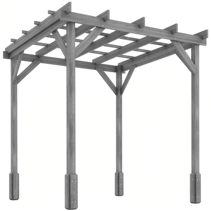 Outsunny 2 x 2m Wooden Pergola Kit, Decorative Garden Gazebo Shelter with Stable Structure for Climbing Vines, Flowers, Grey