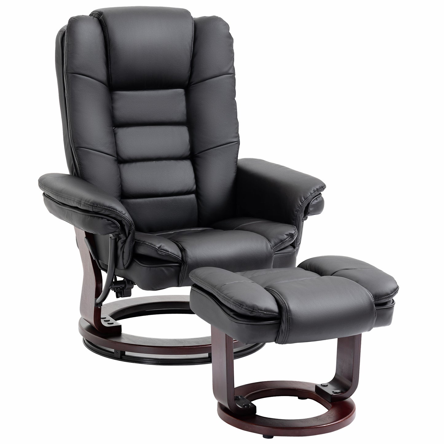 HOMCOM Recliner Chair With footstool, Recliner Armchair up to 130kg Weight Capacity, 135Â° Reclining Swivel Sofa Chair, PU Leather Ergonomic Couch Bed with Swivel Wood Base for Living Room, Black