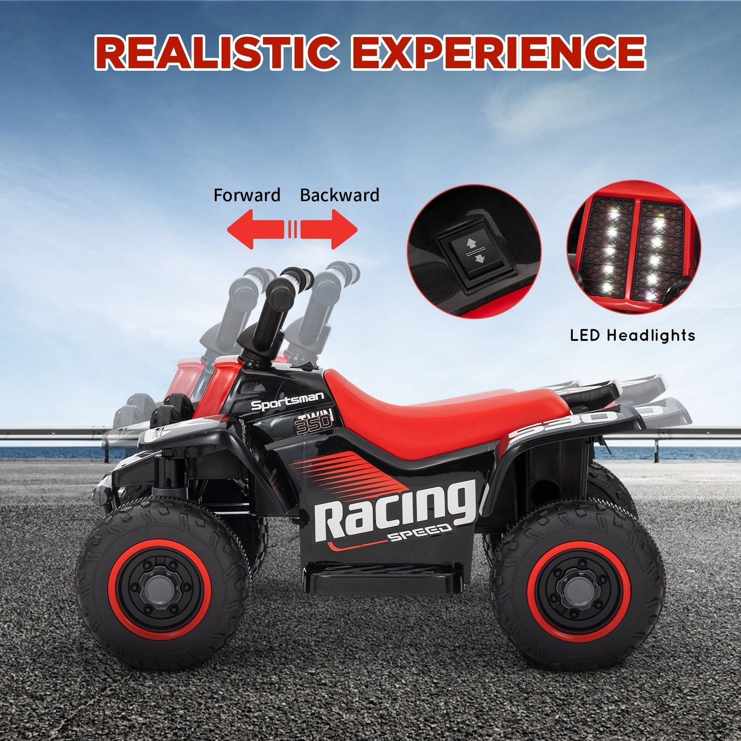 AIYAPLAY 6V Electric Quad Bike for Kids, Ride On ATV w/ Forward/Reverse, Headlights, for Ages 18-36 Months, Black