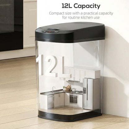 HOMCOM 12L Sensor Bin, Automatic Touchless Motion Sensor Kitchen Bin with Fingerprint Resistant Stainless Steel, Black