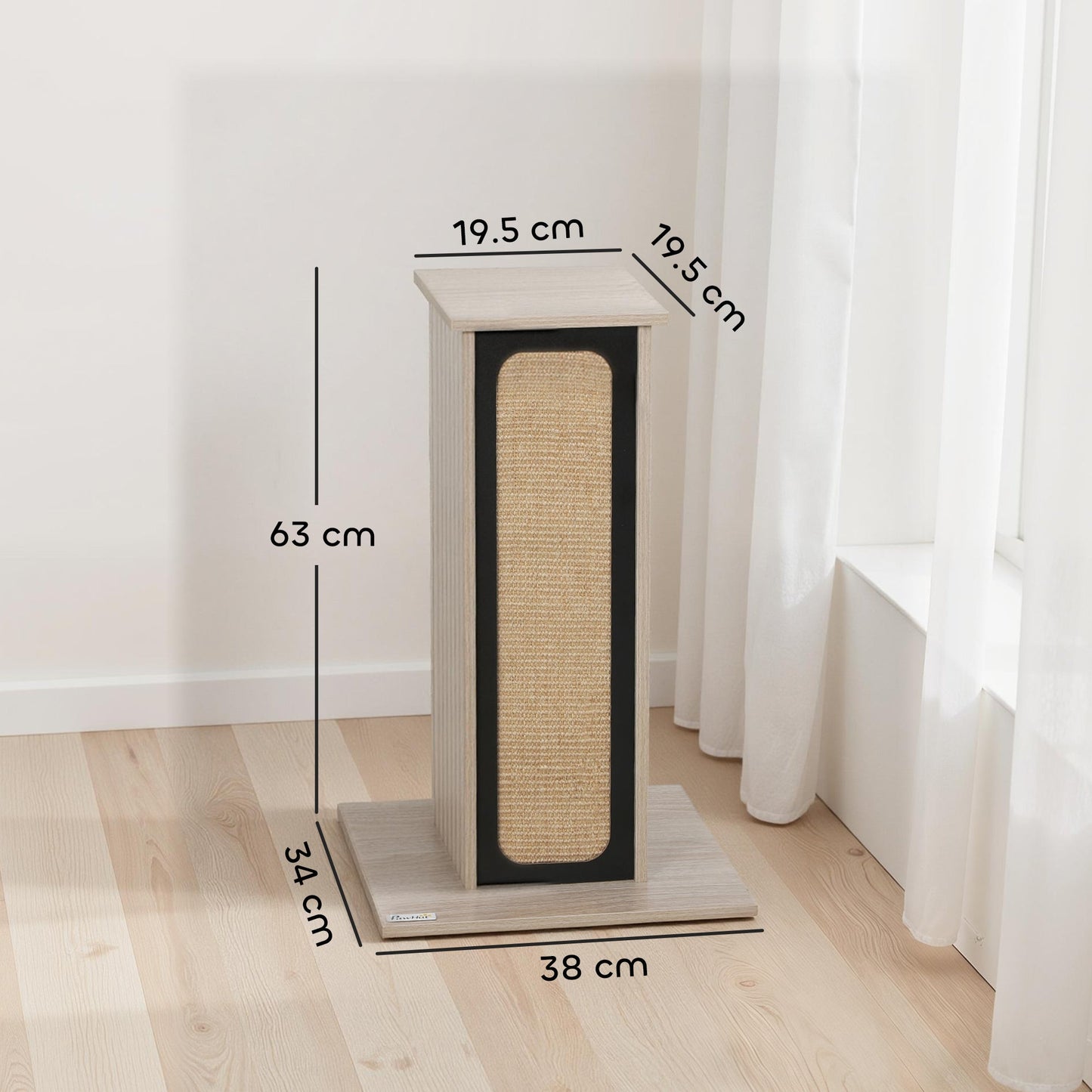 PawHut 63cm Cat Scratching Post, Cat Scratcher with Replaceable Scratching Board, Top Perch, Sisal Scratch Mat, Oak