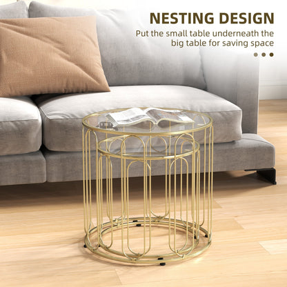 HOMCOM Elliptical Cut-Out Nesting Tables - Gold-Tone