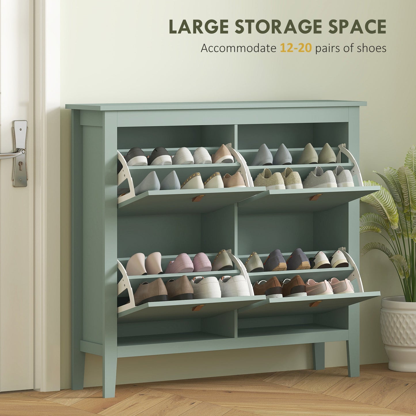 HOMCOM Modern Four-Drawer Shoe Cabinet - Green