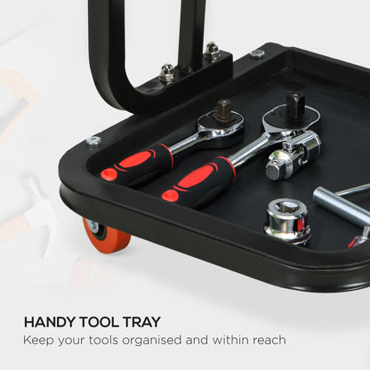 HOMCOM Workshop Stool, Rolling Machine Stool with 360  Swivel, Padded Seat, Tool Tray, Red