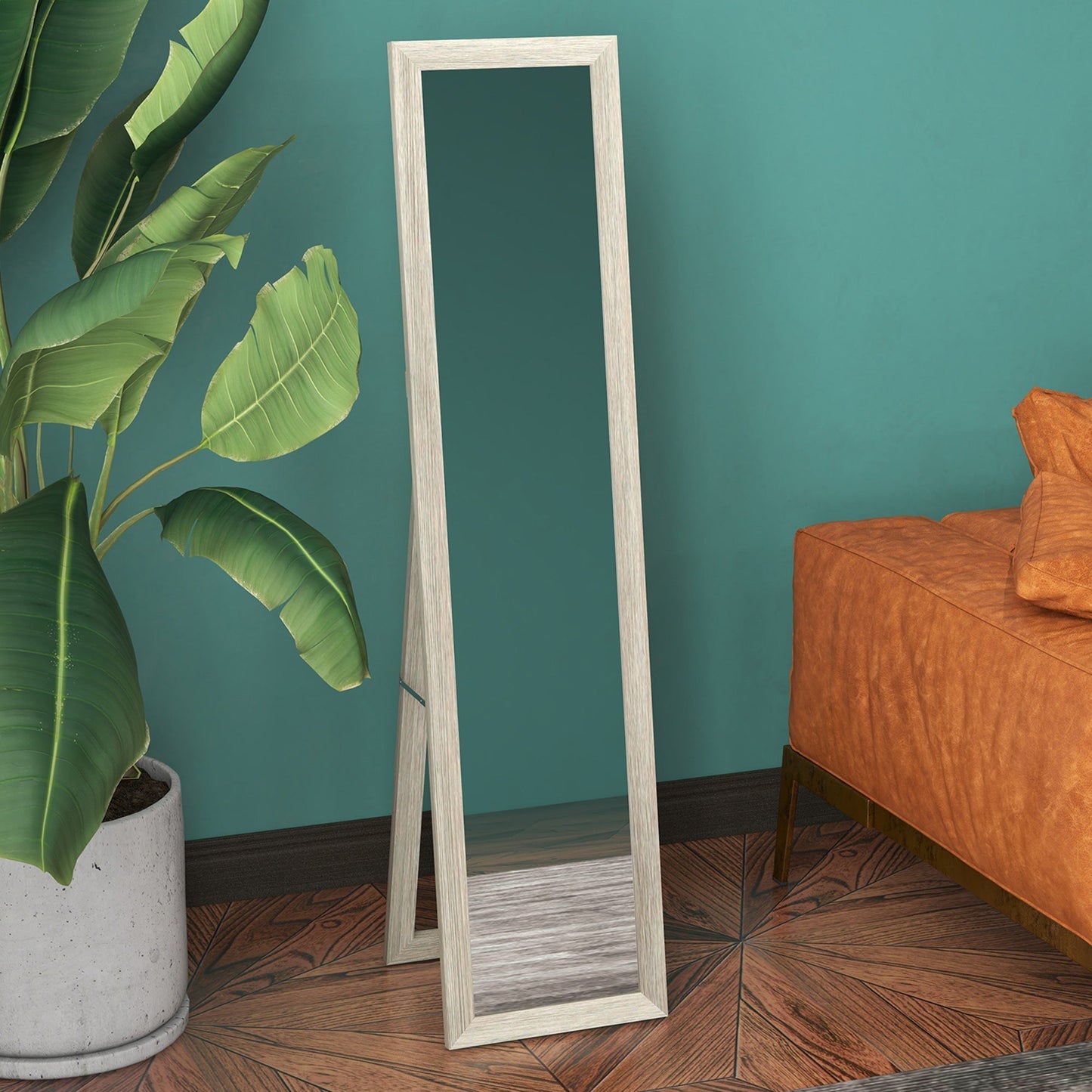 HOMCOM Rustic Full Length Mirror, Hanging and Freestanding Floor Mirror, Farmhouse Decorative Wall Mirror, for Living Room, Bedroom, 157 cm, Grey