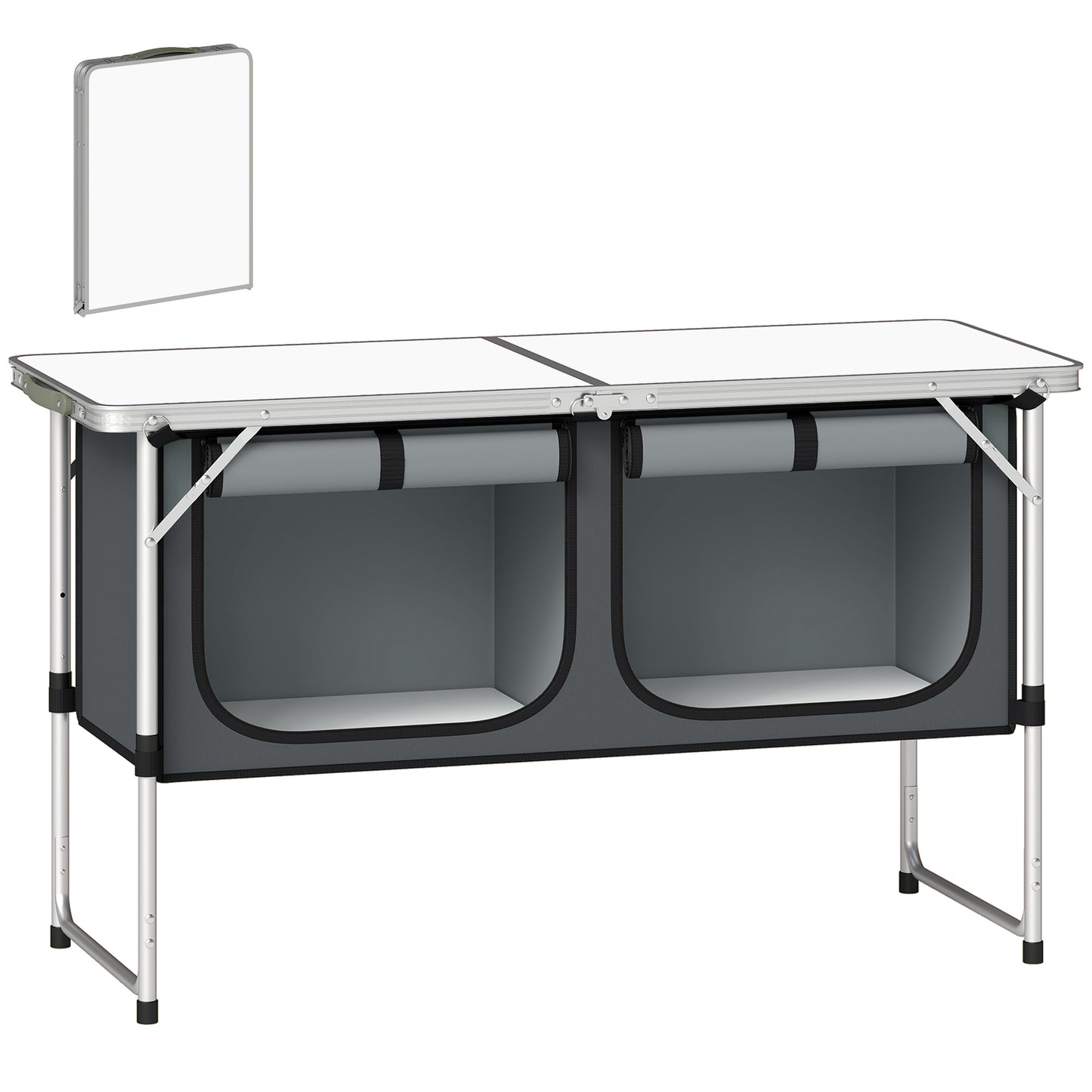 Outsunny Camping Cupboards Folding Portable Aluminium Camp Cook Station with Storage Cupboard for Outdoor BBQ