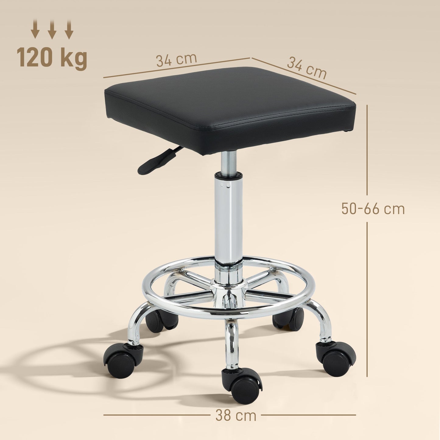 HOMCOM Faux Leather Padded Salon Stool - Black