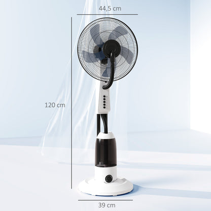 HOMCOM Spray Misting Fan, Floor Fan with Water Mist Spray, 70Â° Oscillation, Tilt Head, 3 Speeds, 2.8L Water Tank, White