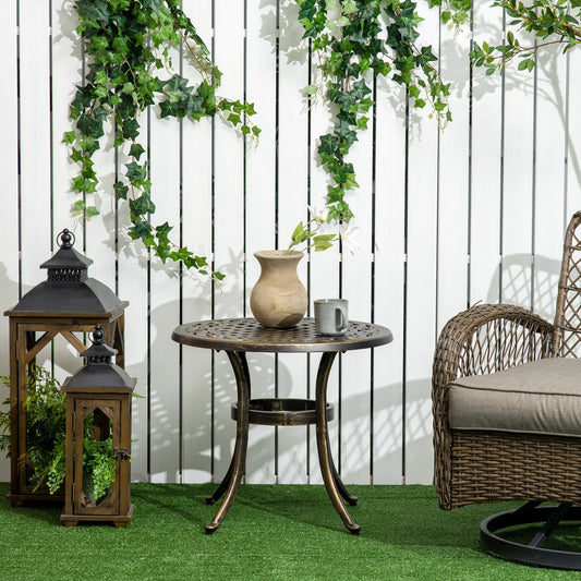 Outsunny Outdoor Garden Table, Cast Aluminium Patio End Table with Anti-slip Foot Pads for Garden, Patio, Balcony, 60 x 52.5cm, Bronze