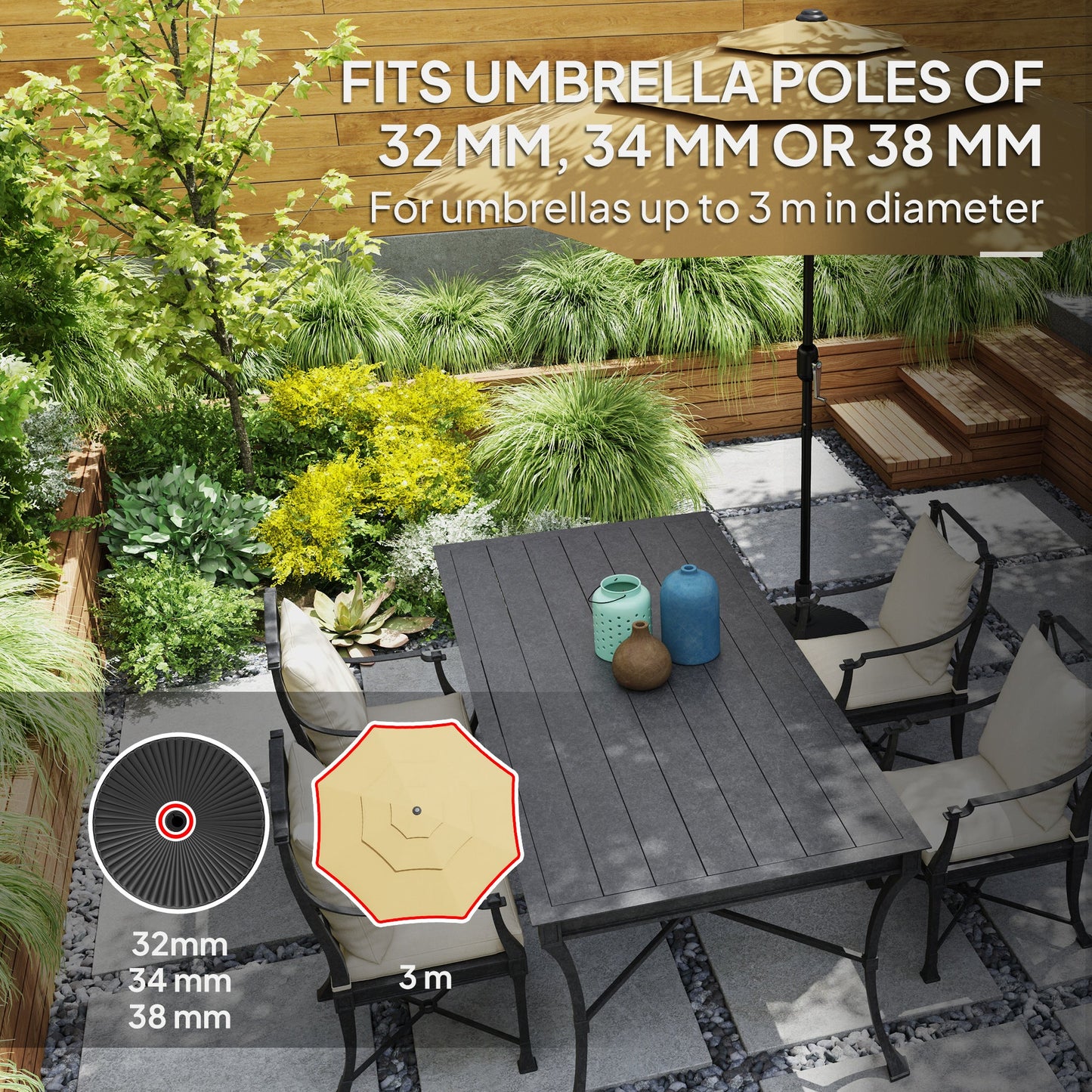 Outsunny Garden Parasol Base Holder, 28kg Sand Filled, 23kg Water Filled, Sun Umbrella Base, Î¦55 x 30H cm Black