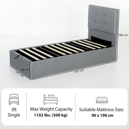 HOMCOM 3ft Single Ottoman Bed with Gas Lift Storage - Grey
