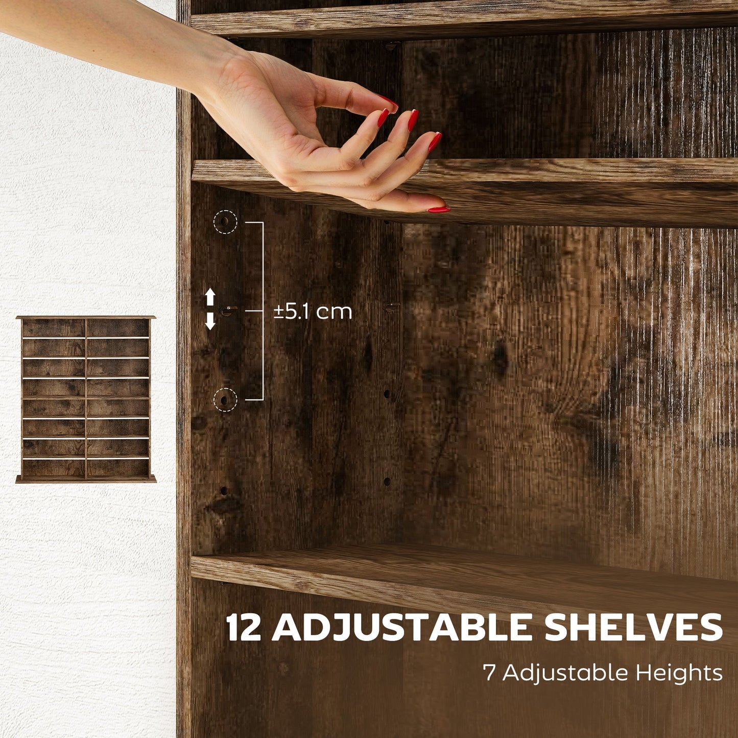 HOMCOM 16-Compartment Media Shelf - Rustic Brown